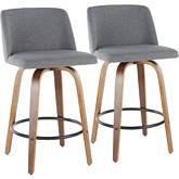 Toriano 26" Counter Stool in Grey Fabric & Walnut Finish (Set of 2)